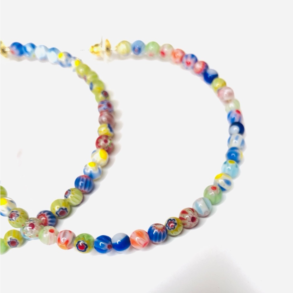 Hoop Earrings Beaded Thin 2” Multi Colored Bohemian New - Picture 5 of 7